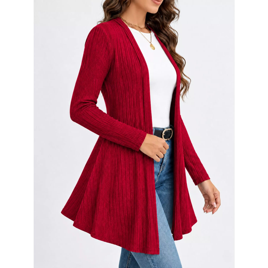 Elegant Ribbed Knit Open Front Cardigan Apparel and Accessories