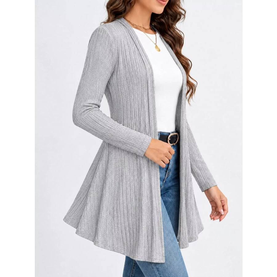 Elegant Ribbed Knit Open Front Cardigan Apparel and Accessories