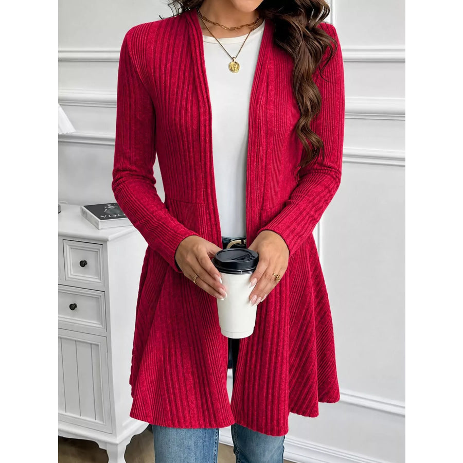 Elegant Ribbed Knit Open Front Cardigan Apparel and Accessories