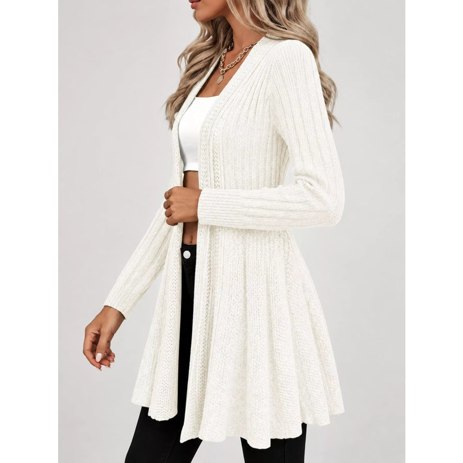 Elegant Ribbed Knit Open Front Flared Cardigan Apparel and Accessories