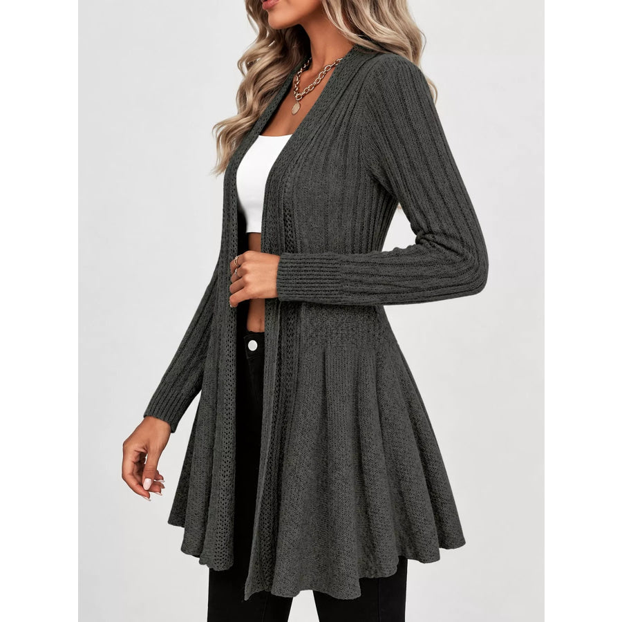 Elegant Ribbed Knit Open Front Flared Cardigan Apparel and Accessories