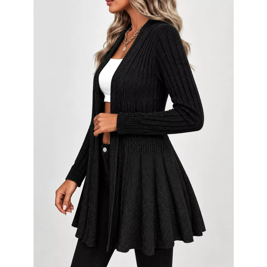 Elegant Ribbed Knit Open Front Flared Cardigan Apparel and Accessories