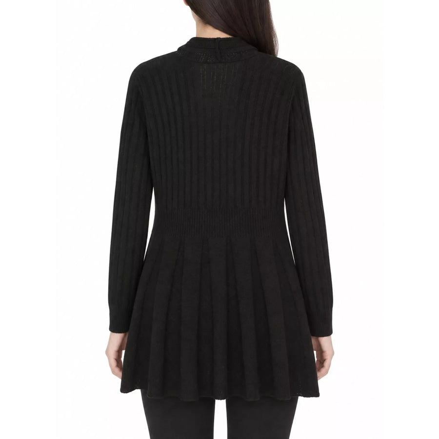 Elegant Ribbed Knit Open Front Flared Cardigan Apparel and Accessories