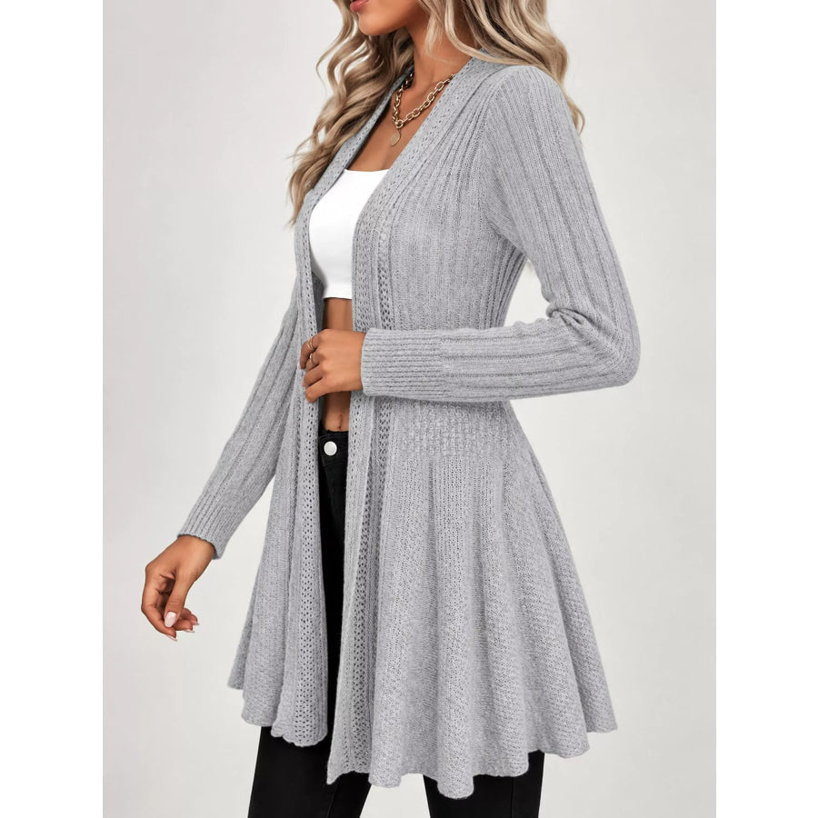 Elegant Ribbed Knit Open Front Flared Cardigan Apparel and Accessories