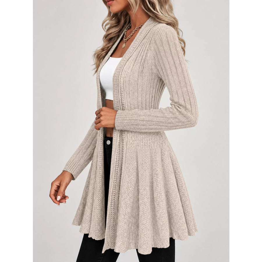Elegant Ribbed Knit Open Front Flared Cardigan Apparel and Accessories