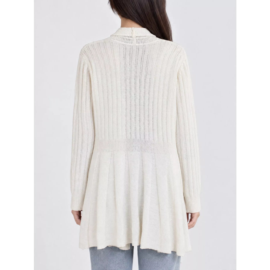 Elegant Ribbed Knit Open Front Flared Cardigan Apparel and Accessories