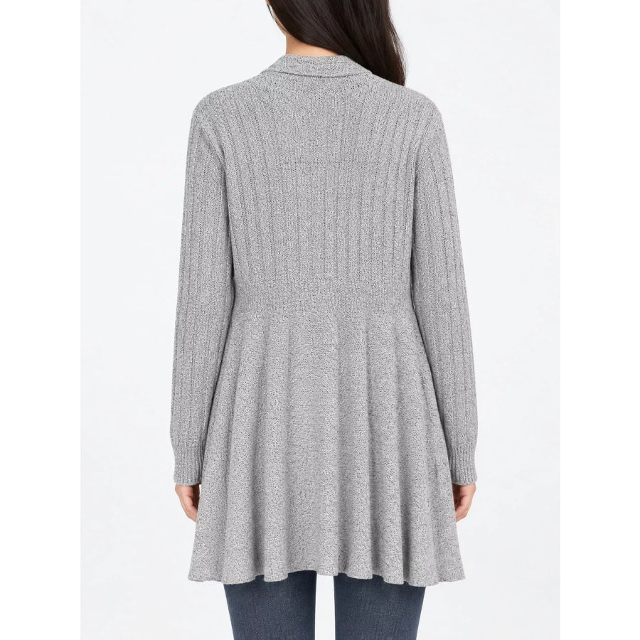 Elegant Ribbed Knit Open Front Flared Cardigan Apparel and Accessories