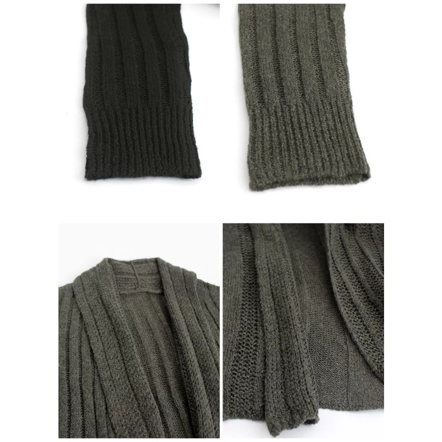 Elegant Ribbed Knit Open Front Flared Cardigan Apparel and Accessories