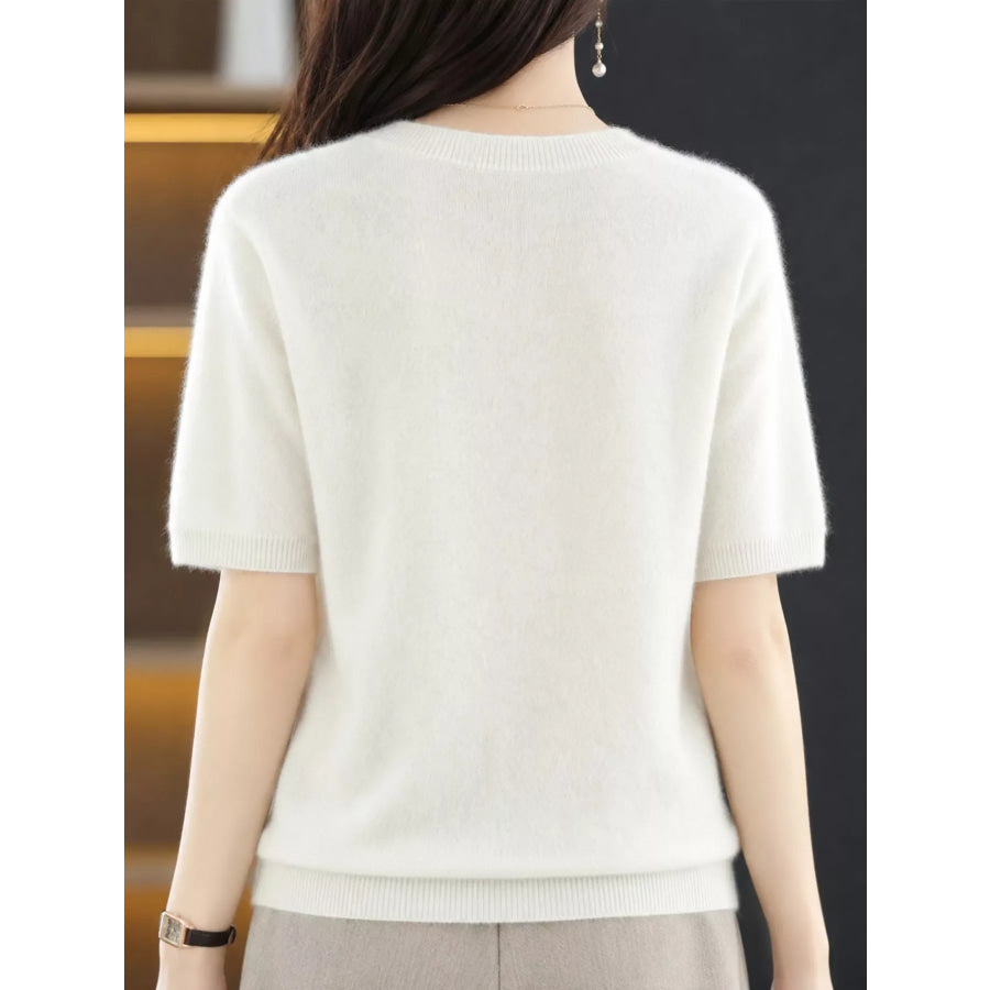 Elegant Round Neck Short-Sleeve Sweater Apparel and Accessories