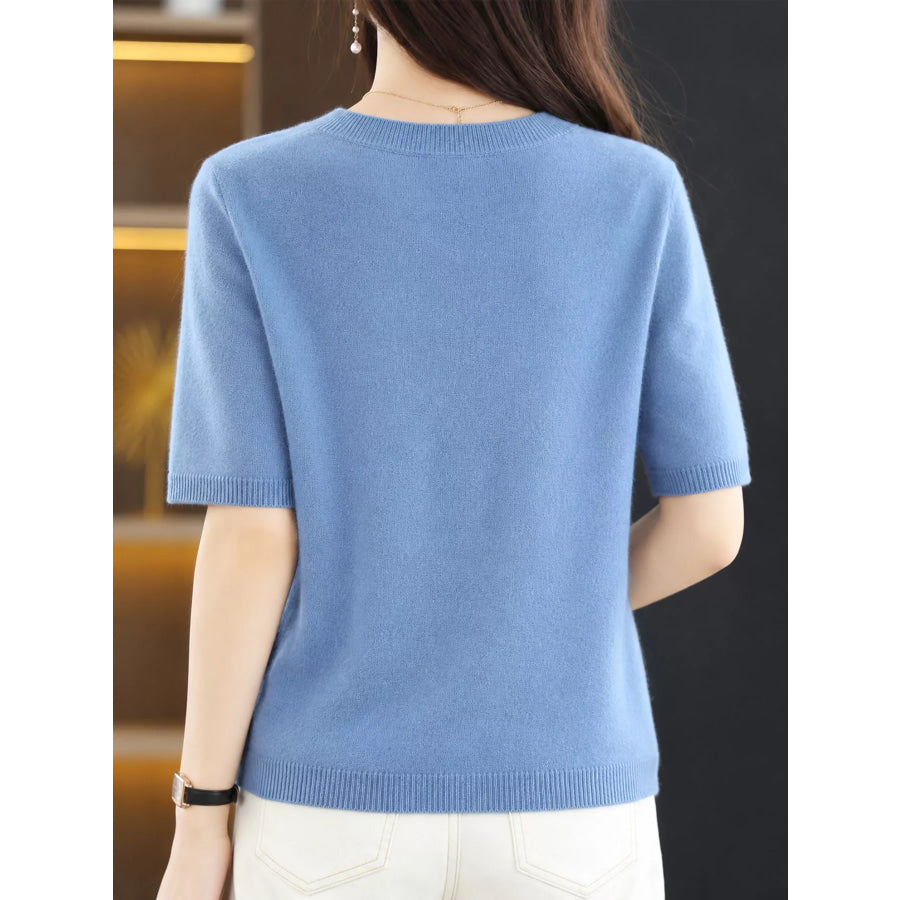 Elegant Round Neck Short-Sleeve Sweater Apparel and Accessories