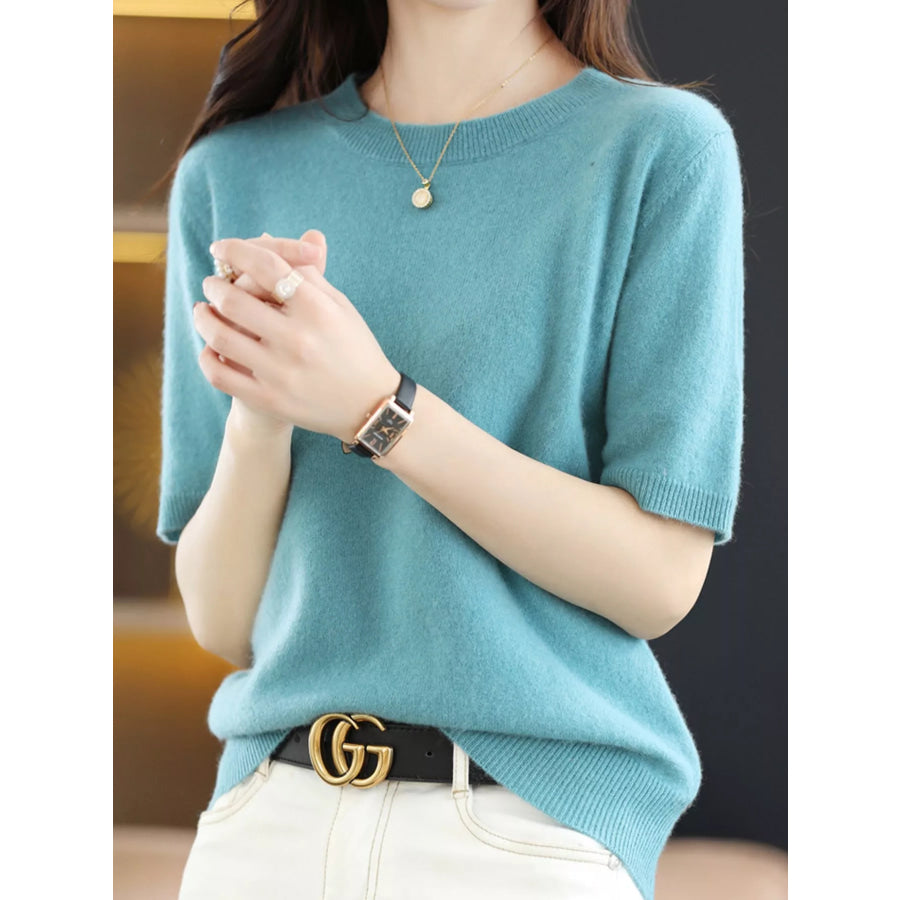 Elegant Round Neck Short-Sleeve Sweater Apparel and Accessories