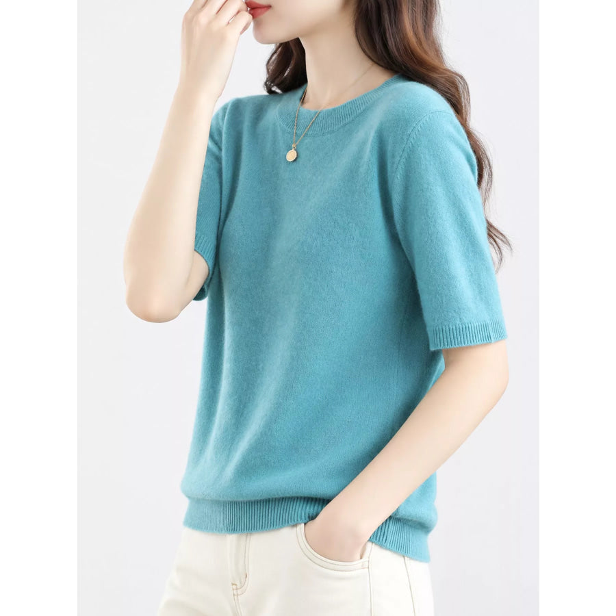 Elegant Round Neck Short-Sleeve Sweater Apparel and Accessories