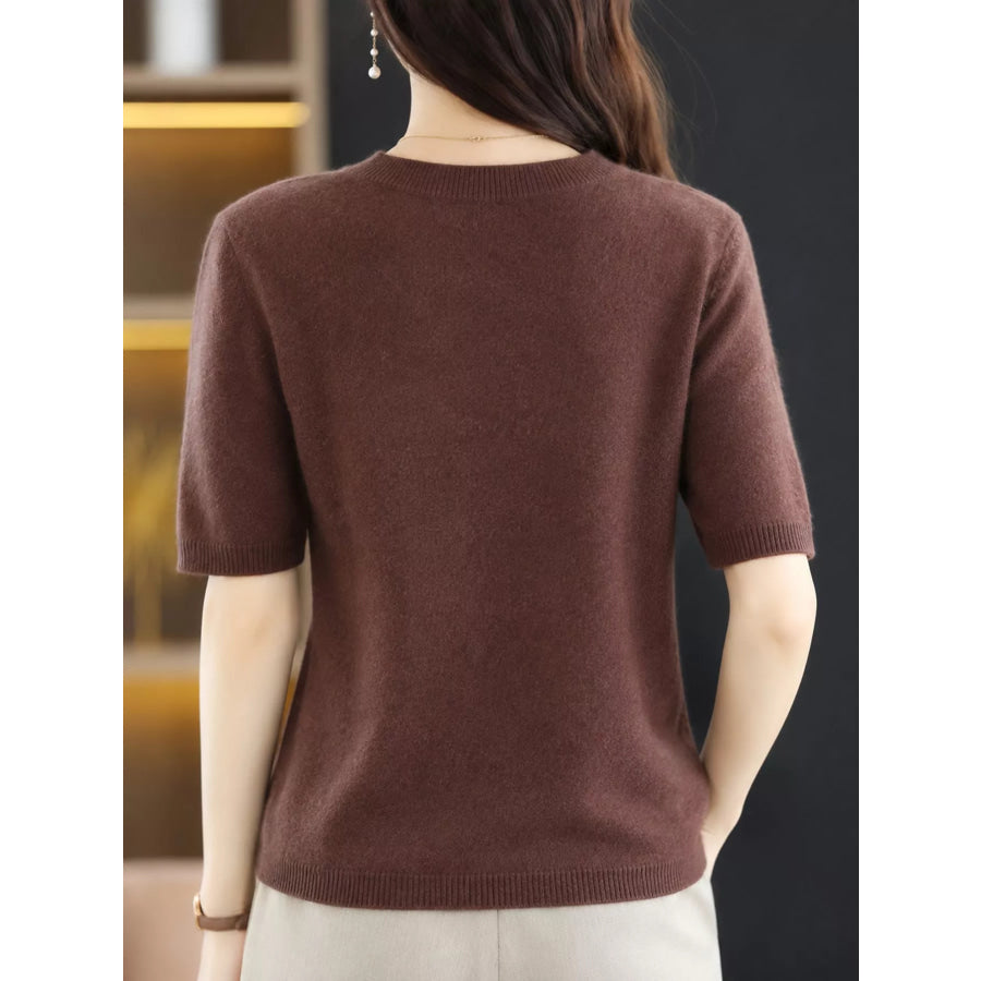 Elegant Round Neck Short-Sleeve Sweater Apparel and Accessories