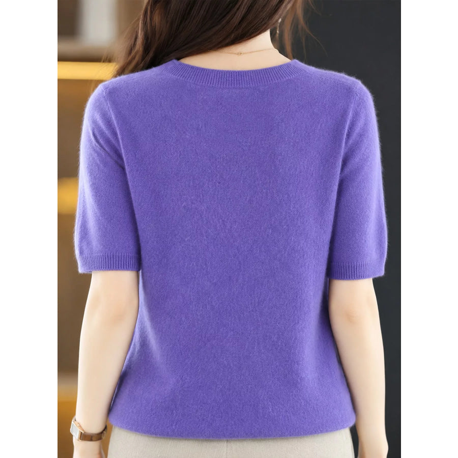 Elegant Round Neck Short-Sleeve Sweater Apparel and Accessories