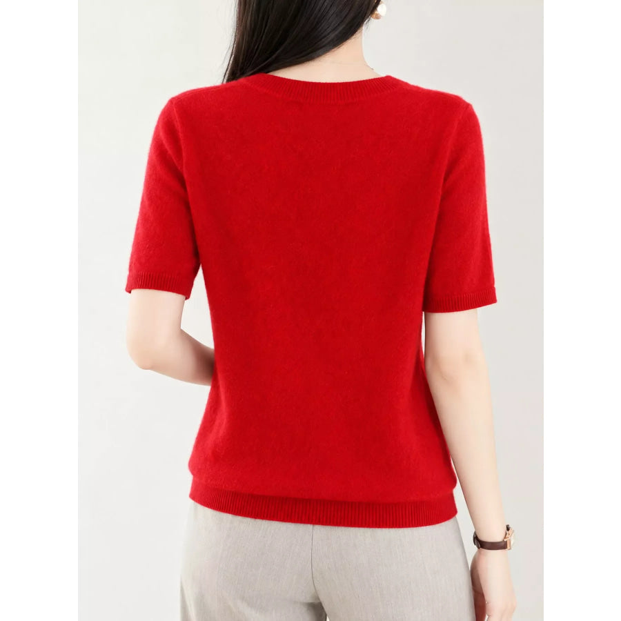 Elegant Round Neck Short-Sleeve Sweater Apparel and Accessories