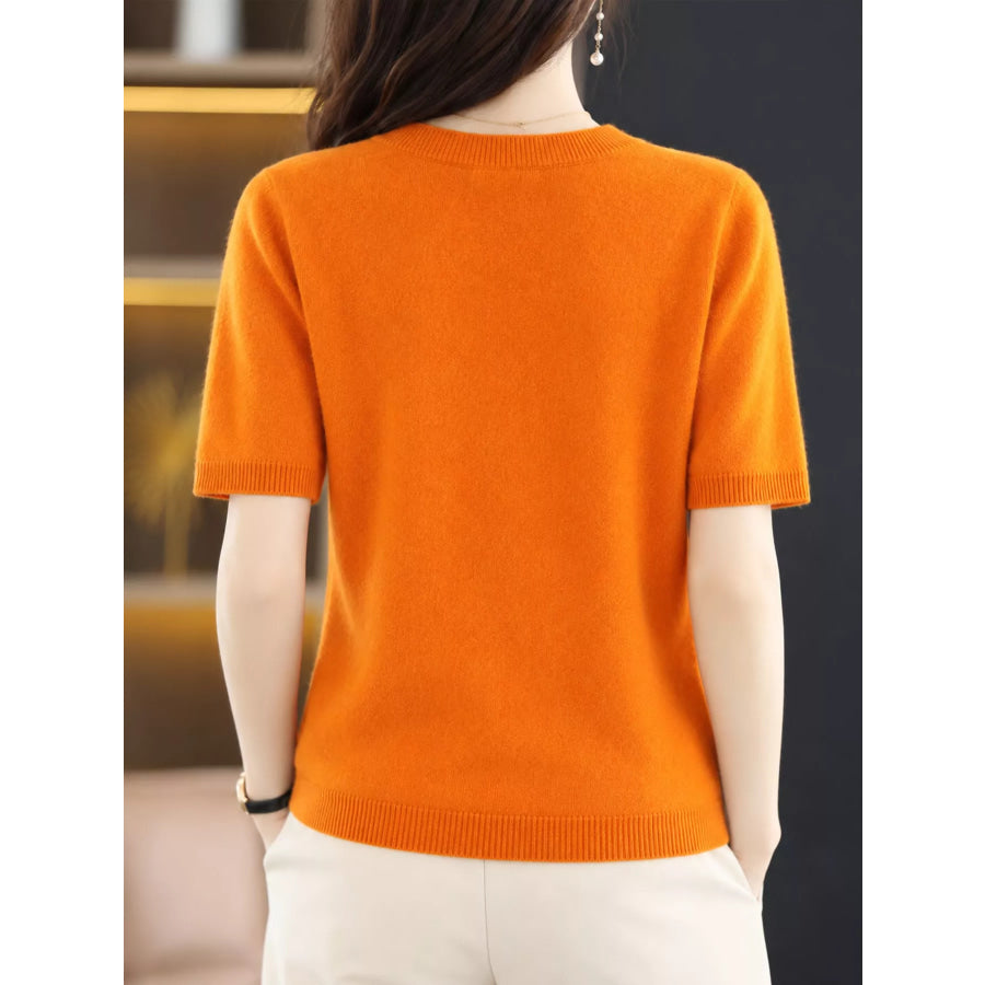 Elegant Round Neck Short-Sleeve Sweater Apparel and Accessories