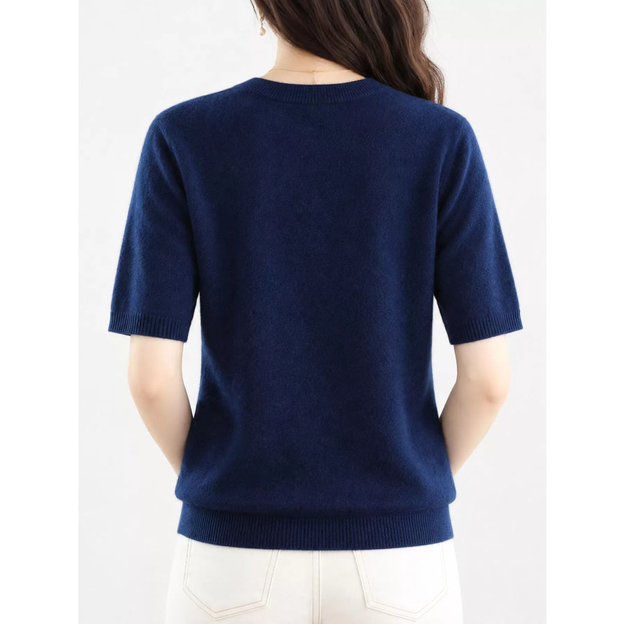 Elegant Round Neck Short-Sleeve Sweater Apparel and Accessories
