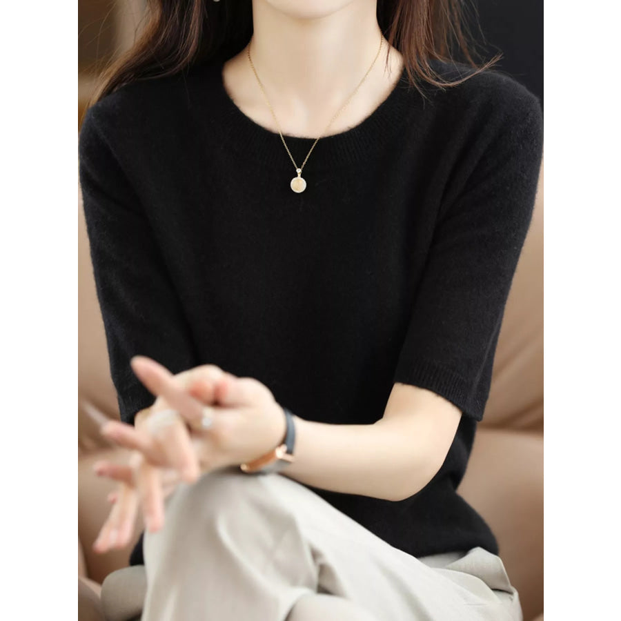 Elegant Round Neck Short-Sleeve Sweater Apparel and Accessories