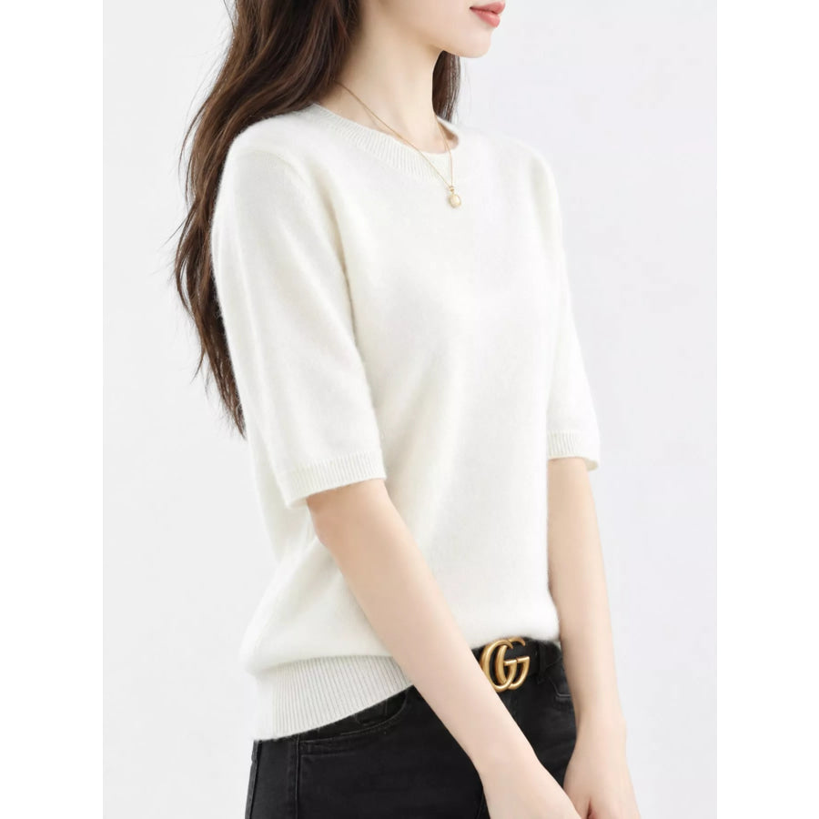 Elegant Round Neck Short-Sleeve Sweater Apparel and Accessories