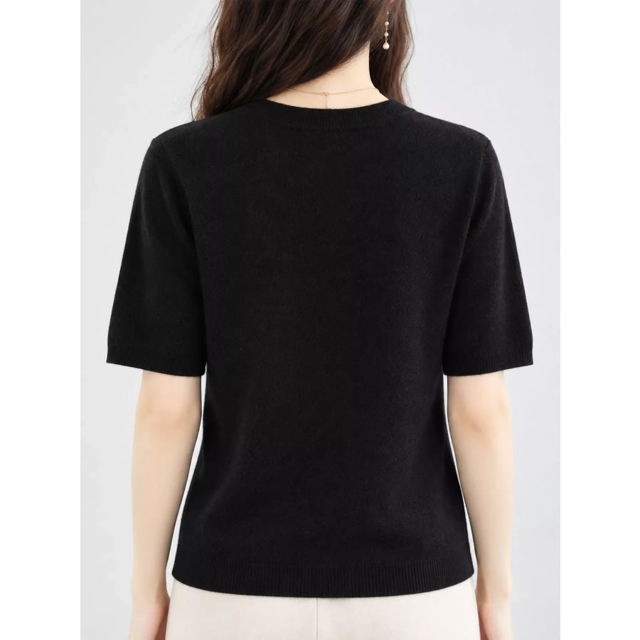 Elegant Round Neck Short-Sleeve Sweater Apparel and Accessories