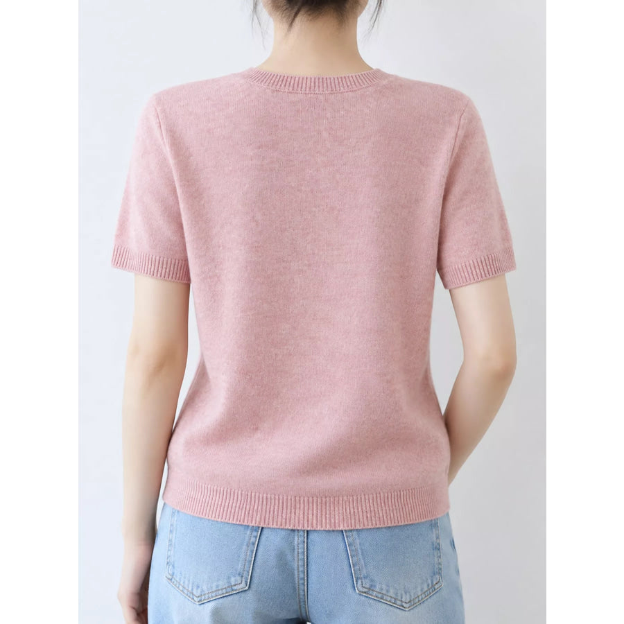 Elegant Round Neck Short-Sleeve Sweater Apparel and Accessories