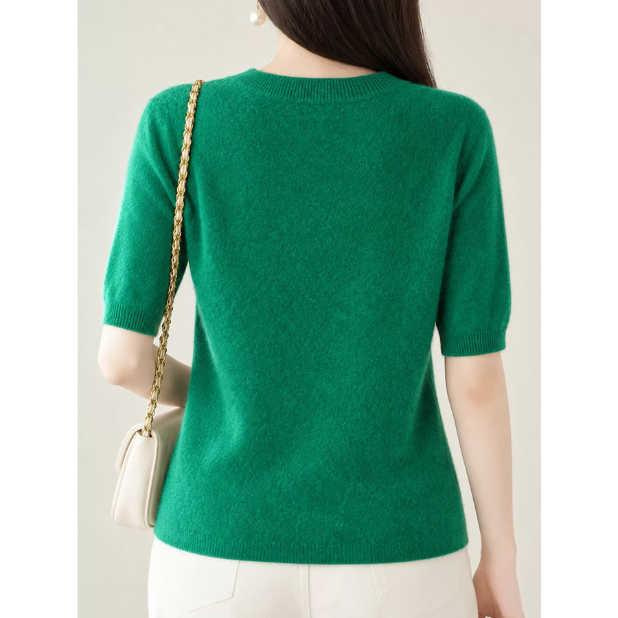 Elegant Round Neck Short-Sleeve Sweater Apparel and Accessories