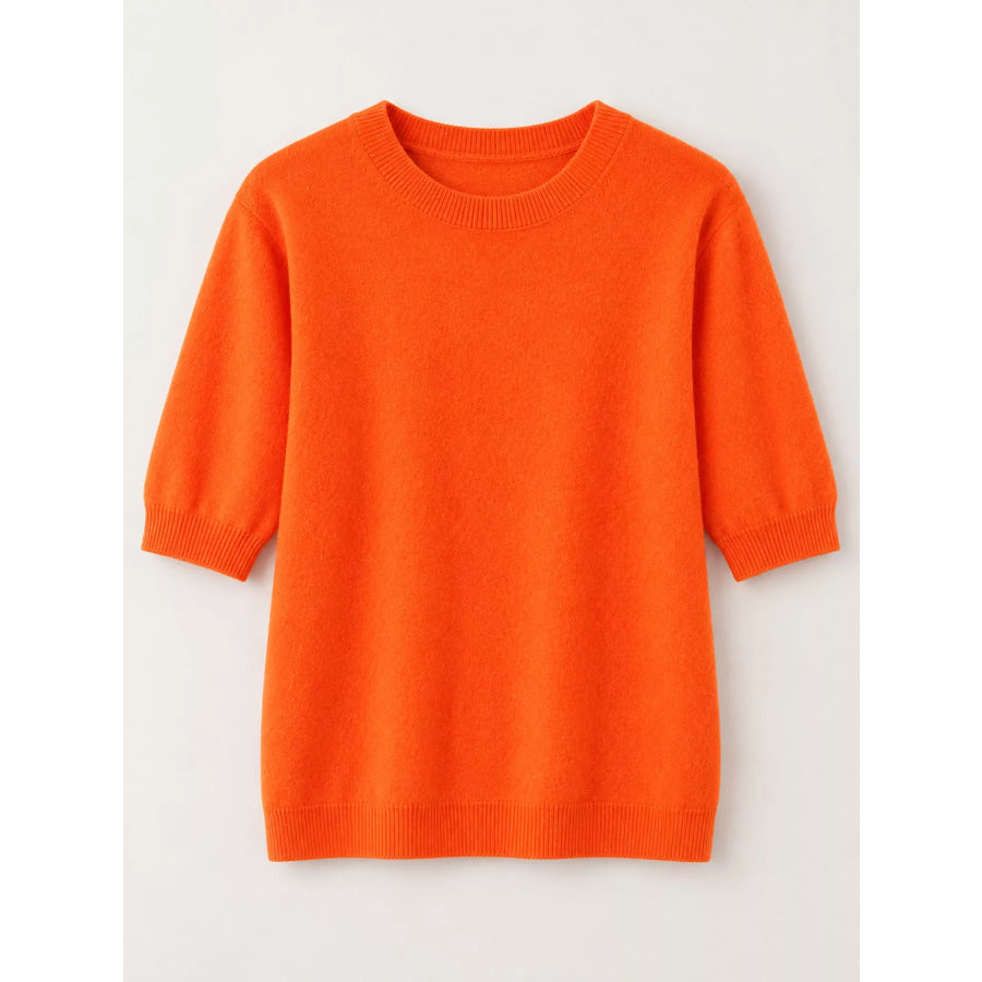 Elegant Round Neck Short-Sleeve Sweater Apparel and Accessories