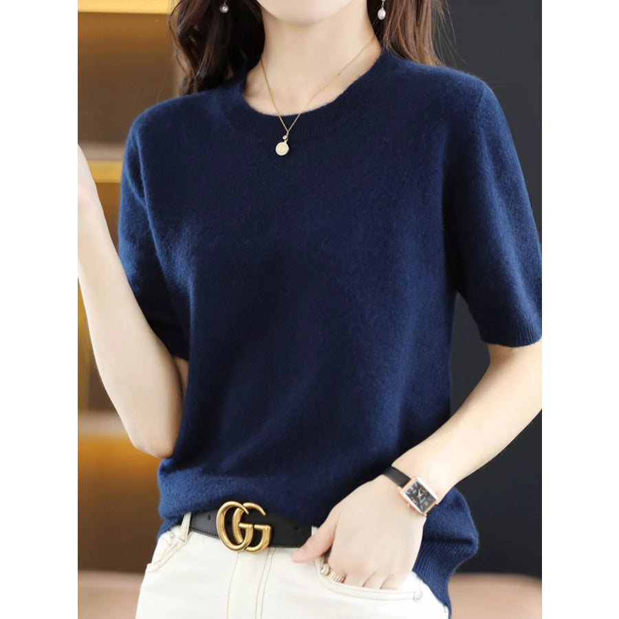 Elegant Round Neck Short-Sleeve Sweater Apparel and Accessories