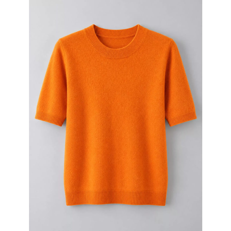 Elegant Round Neck Short-Sleeve Sweater Apparel and Accessories