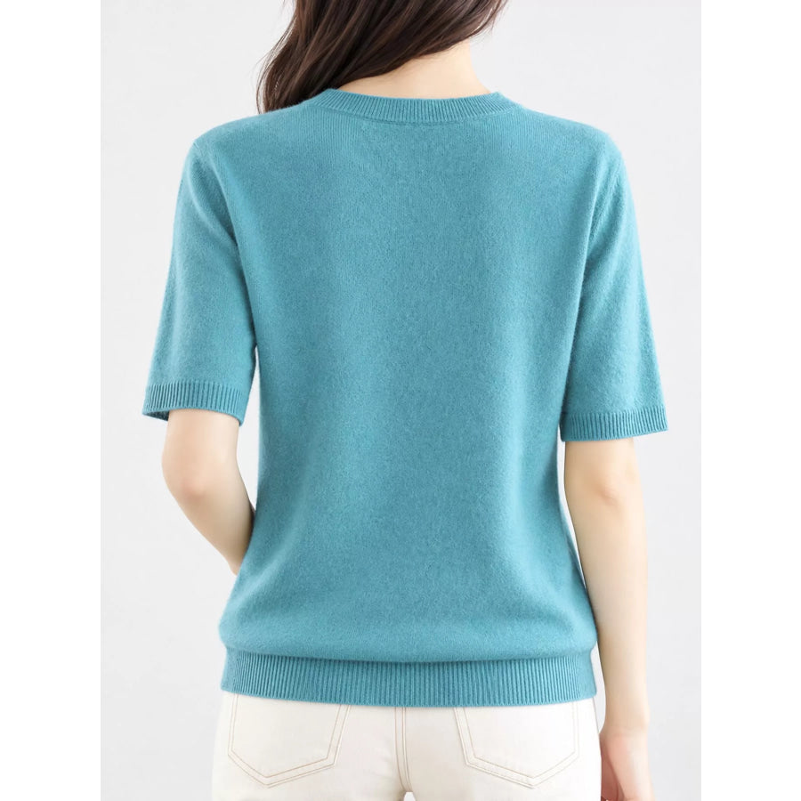 Elegant Round Neck Short-Sleeve Sweater Apparel and Accessories