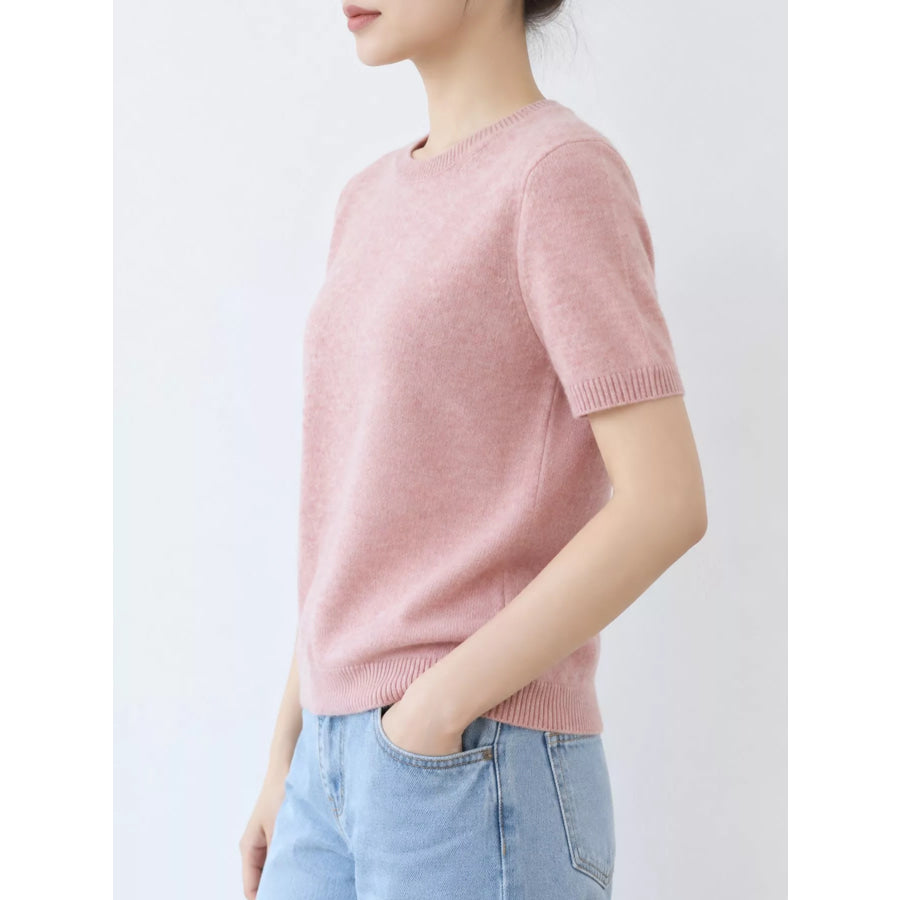 Elegant Round Neck Short-Sleeve Sweater Apparel and Accessories