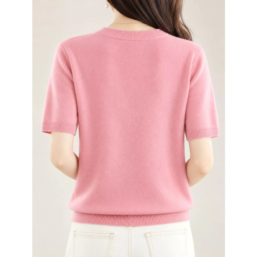 Elegant Round Neck Short-Sleeve Sweater Apparel and Accessories