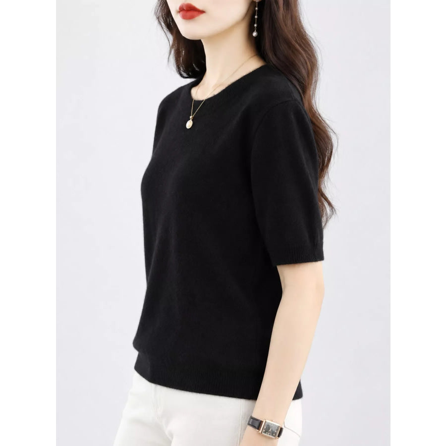 Elegant Round Neck Short-Sleeve Sweater Apparel and Accessories