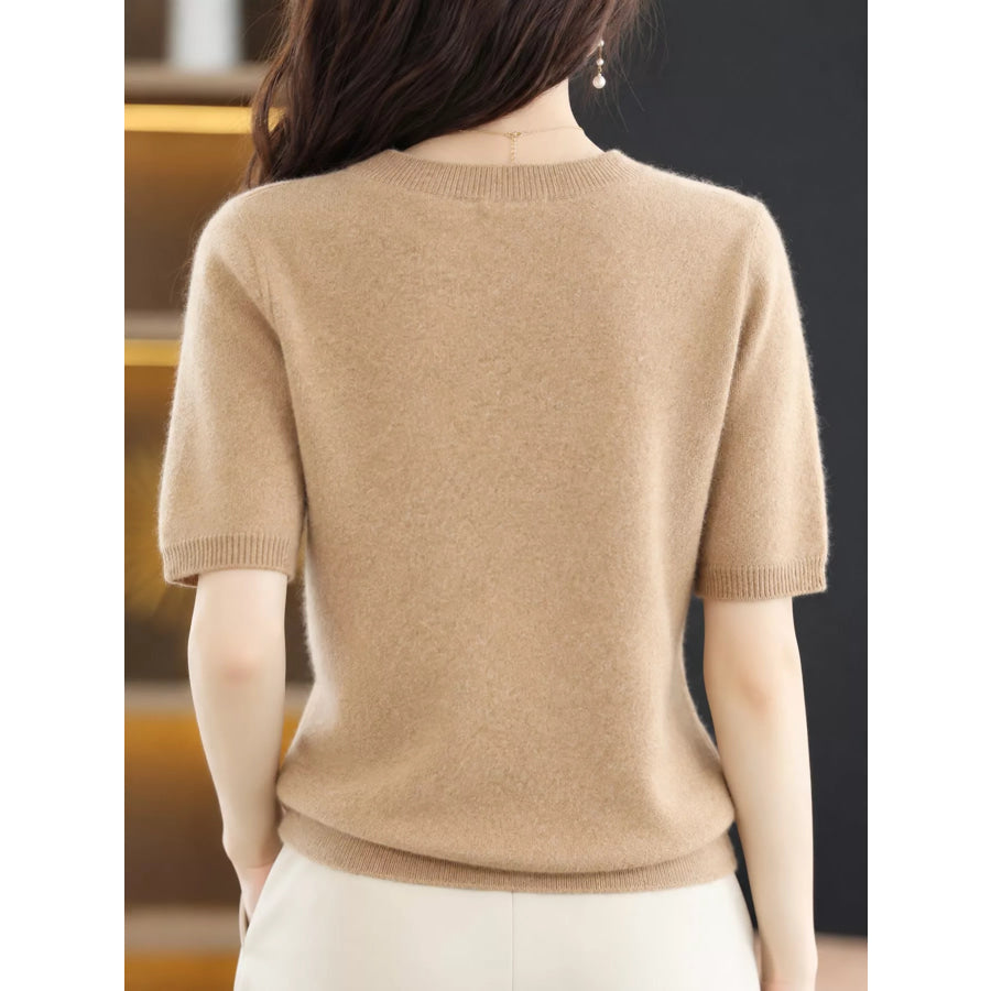 Elegant Round Neck Short-Sleeve Sweater Apparel and Accessories