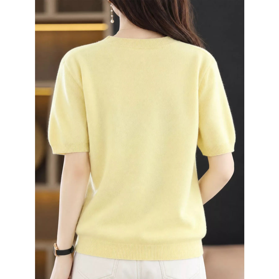 Elegant Round Neck Short-Sleeve Sweater Apparel and Accessories