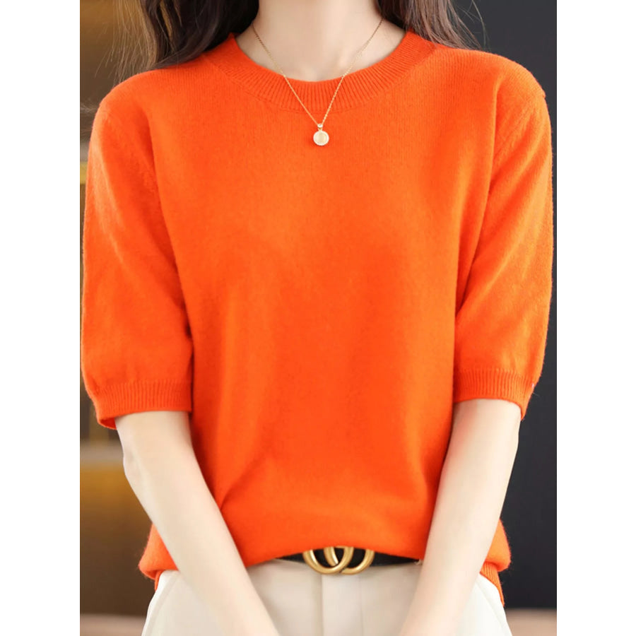 Elegant Round Neck Short-Sleeve Sweater Apparel and Accessories