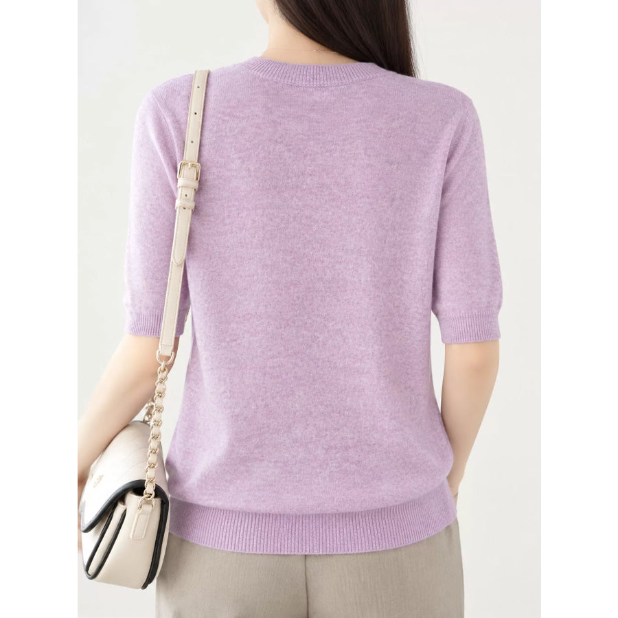 Elegant Round Neck Short-Sleeve Sweater Apparel and Accessories