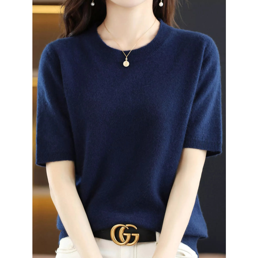 Elegant Round Neck Short-Sleeve Sweater Apparel and Accessories