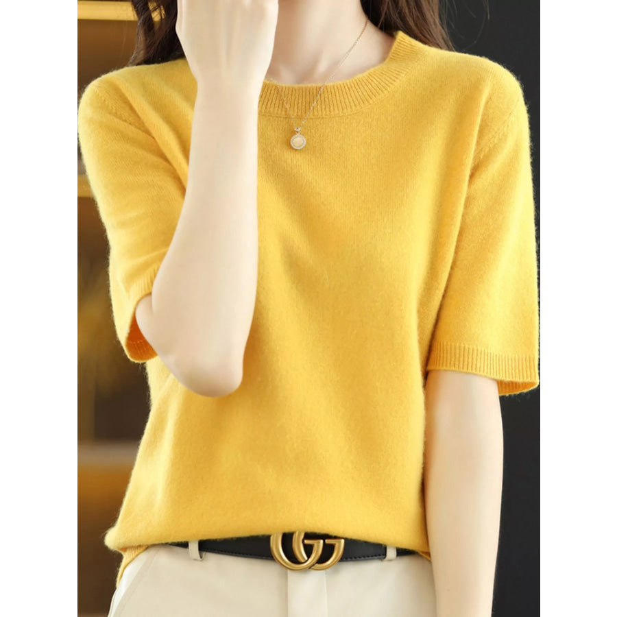 Elegant Round Neck Short-Sleeve Sweater Apparel and Accessories