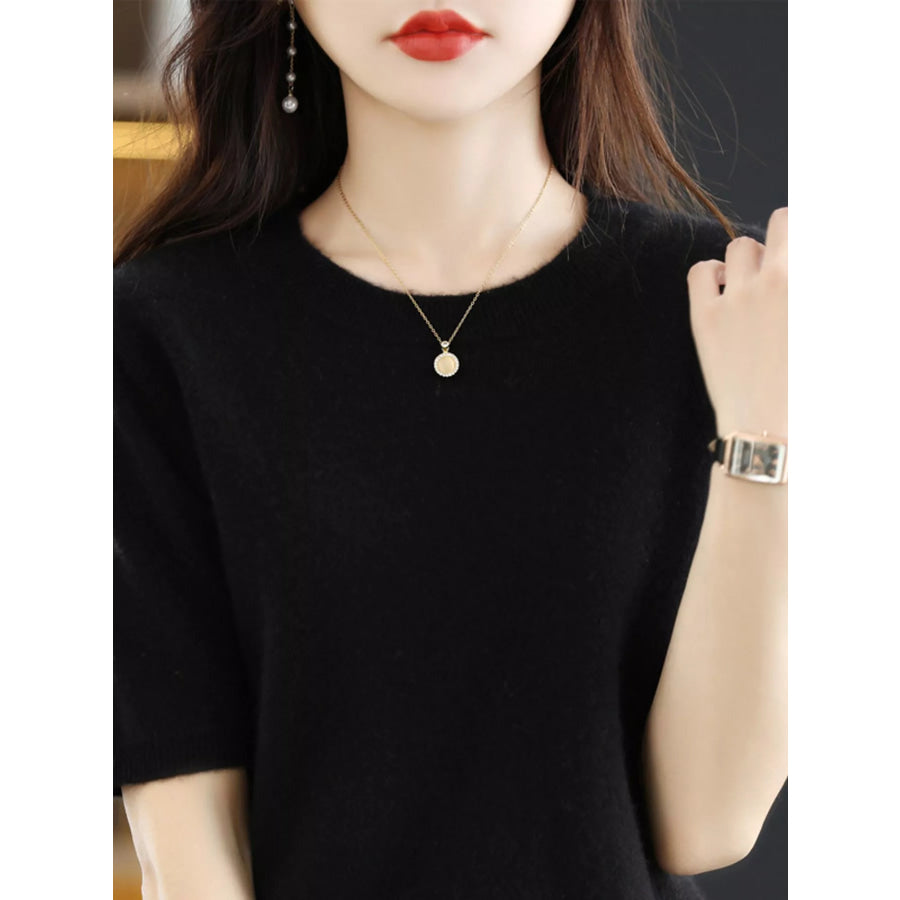 Elegant Round Neck Short-Sleeve Sweater Apparel and Accessories