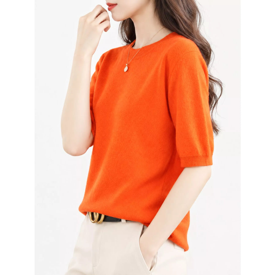 Elegant Round Neck Short-Sleeve Sweater Apparel and Accessories