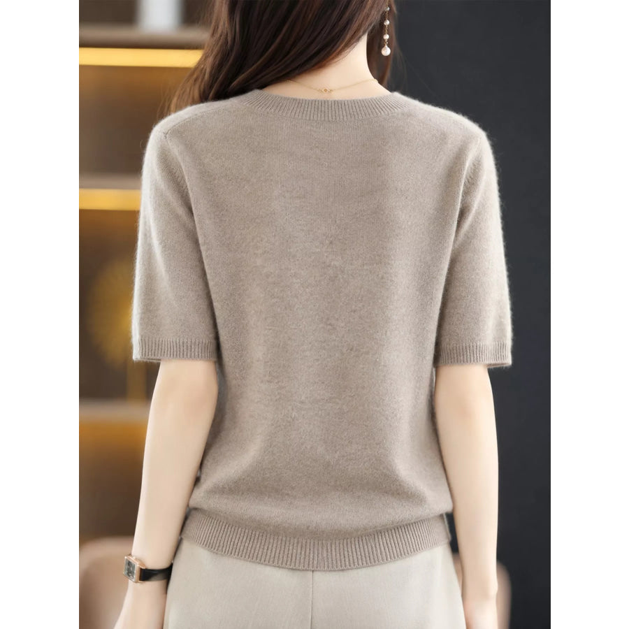 Elegant Round Neck Short-Sleeve Sweater Apparel and Accessories