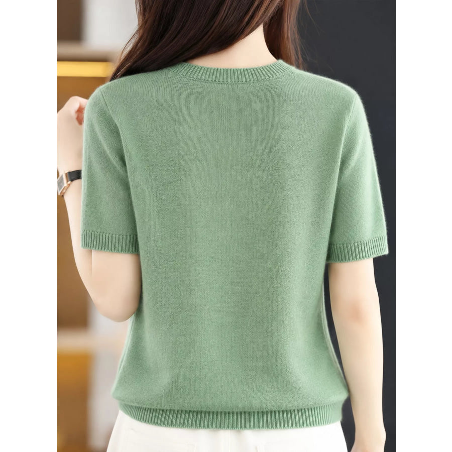 Elegant Round Neck Short-Sleeve Sweater Apparel and Accessories