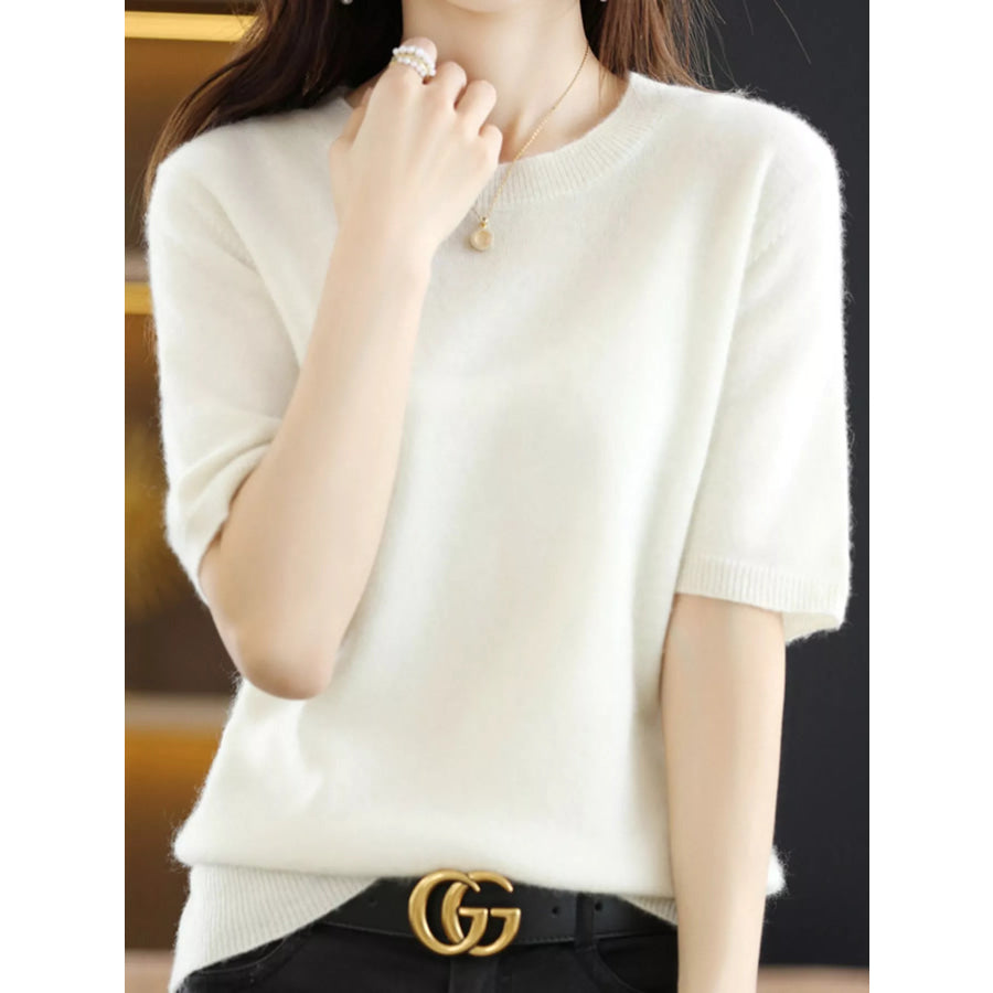 Elegant Round Neck Short-Sleeve Sweater Apparel and Accessories