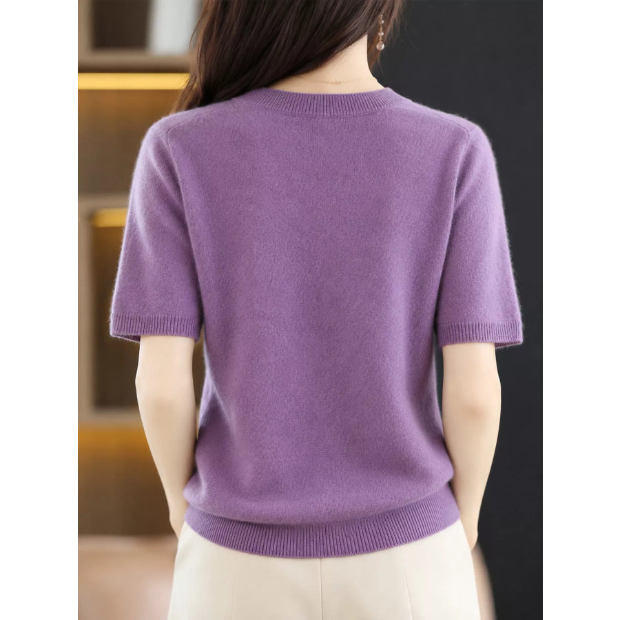 Elegant Round Neck Short-Sleeve Sweater Apparel and Accessories