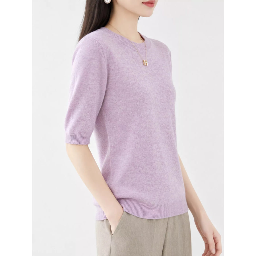 Elegant Round Neck Short-Sleeve Sweater Apparel and Accessories