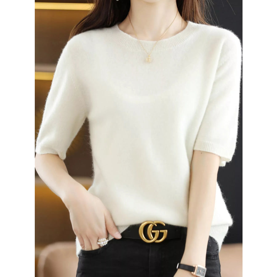 Elegant Round Neck Short-Sleeve Sweater Apparel and Accessories