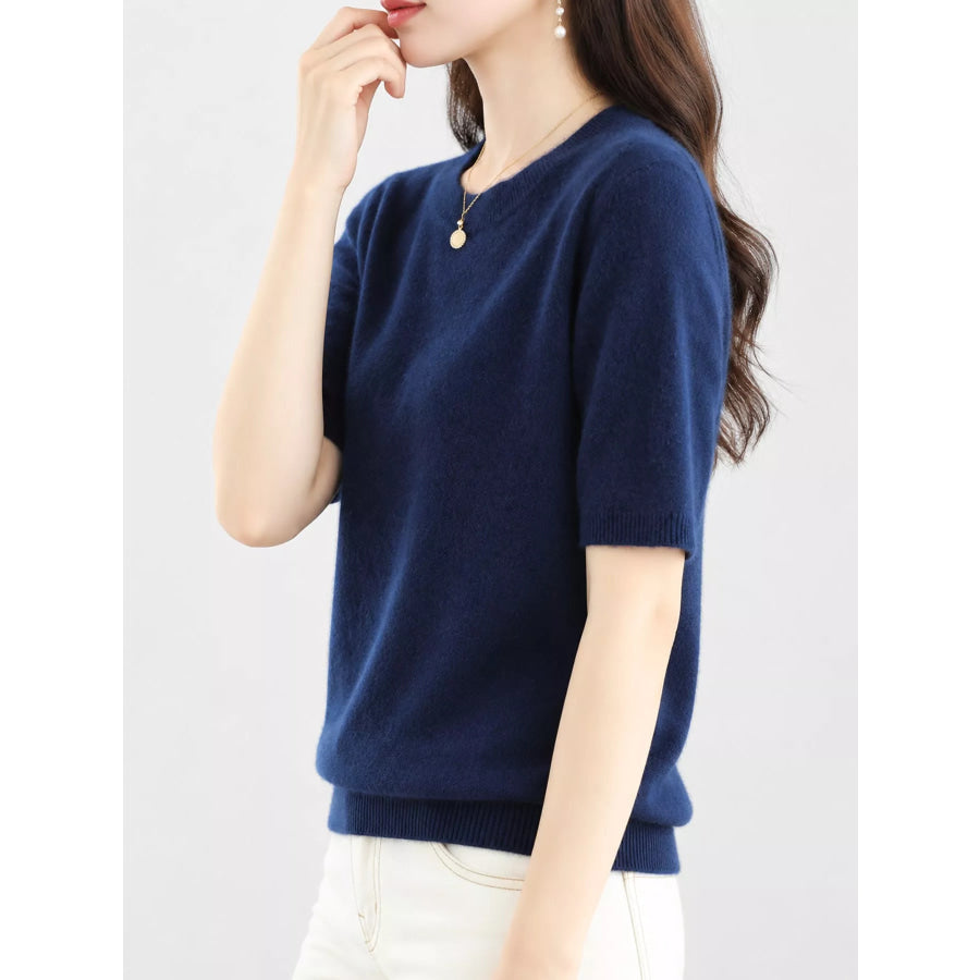 Elegant Round Neck Short-Sleeve Sweater Apparel and Accessories