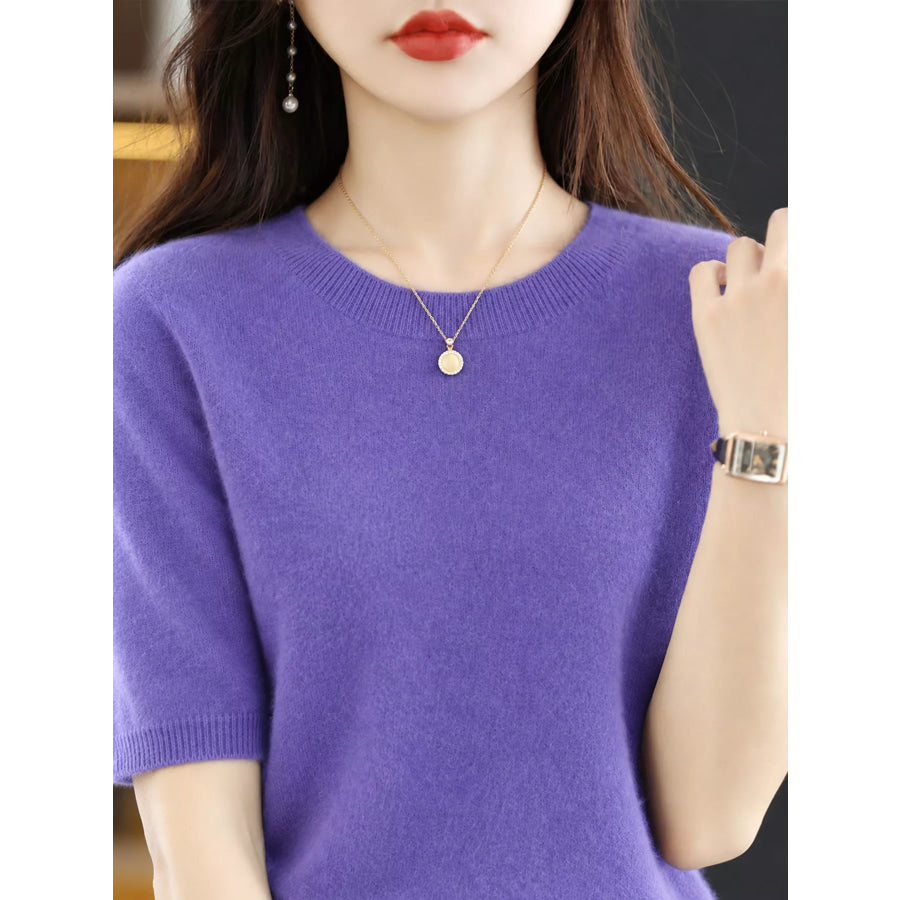 Elegant Round Neck Short-Sleeve Sweater Apparel and Accessories