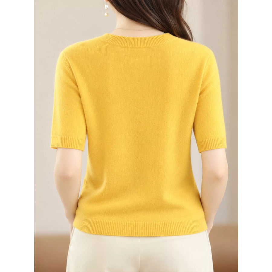 Elegant Round Neck Short-Sleeve Sweater Apparel and Accessories